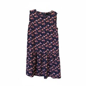 Flamingo Print Sleeveless Dress Navy Pink Ruffle Hem Summer Size 2